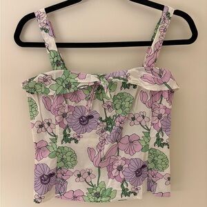 LOFT Cotton Floral Tank Green & Purple | Coquette | Feminine | Vacation |Summer